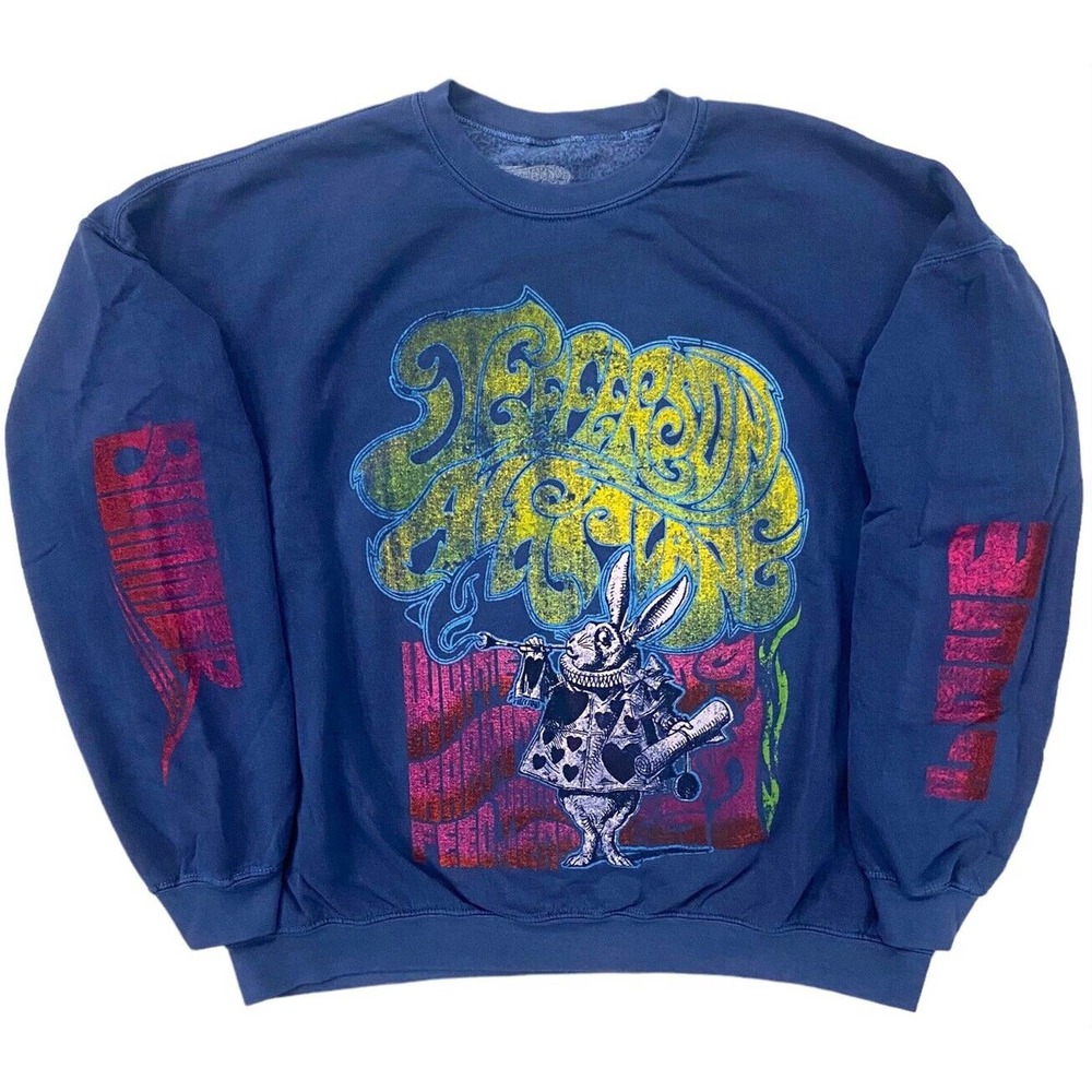 Urban Outfitters Blue Graphic Pullover Sweatshirt with Neon Yellow & Pink Print - Picture 3 of 4